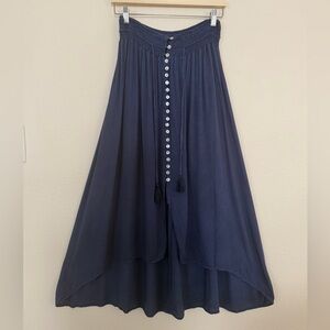 Smocked Waist High-Low Maxi Skirt in Navy
